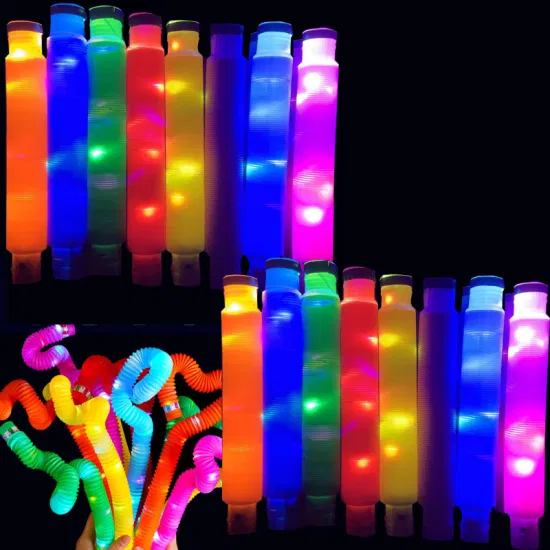 Novo design colorido brilho acender arco-íris pop tubo fidget sensorial para alívio do estresse bolo de aniversário pop tubos brinquedos fidget