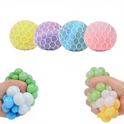 TPR Squeeze Mesh Toy Rainbow Squishy Stress Ball para crianças